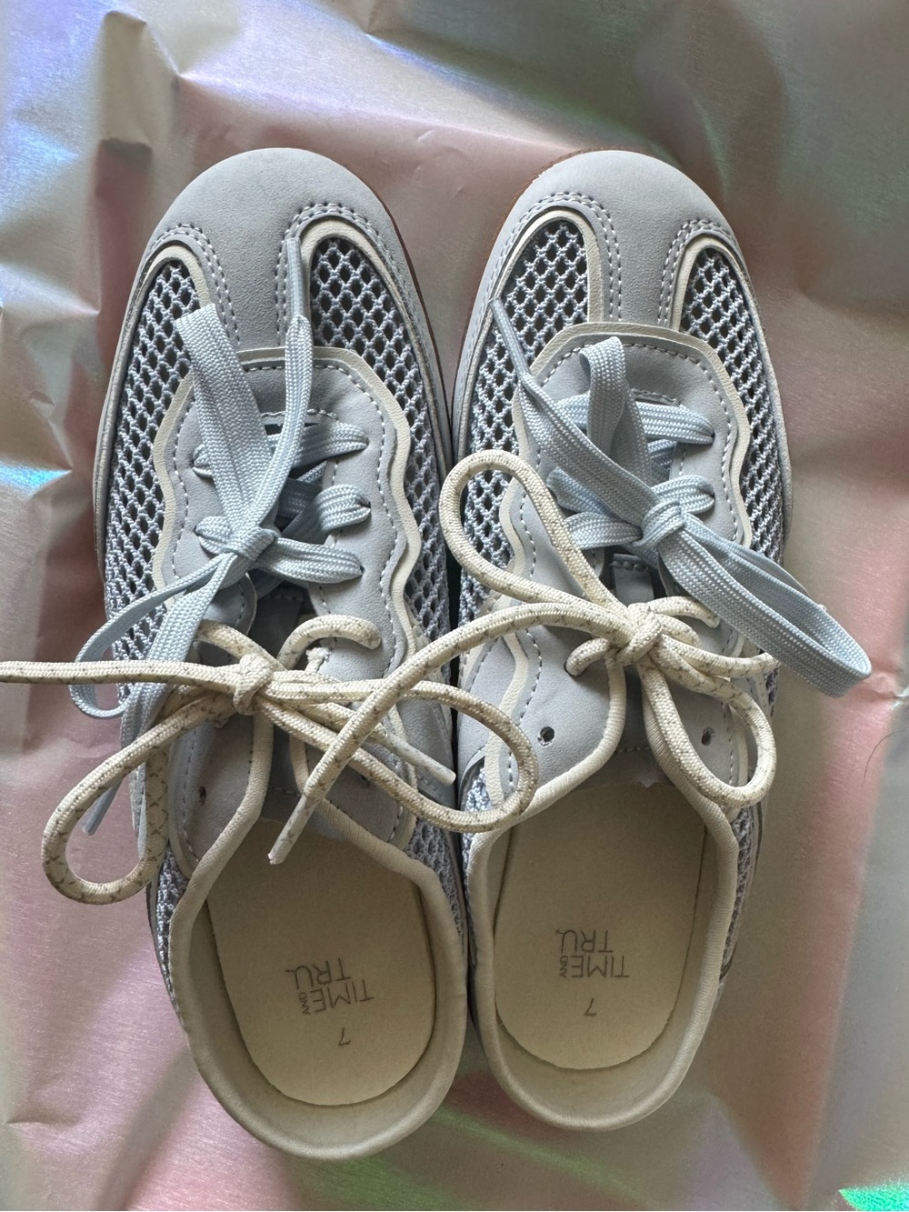 Time and Tru Light Blue Women's Lace Up Mesh Mule Sneakers Size 7